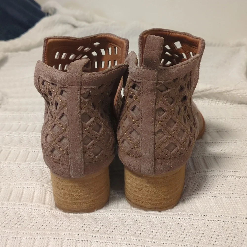 Jeffrey Campbell Taggart Suede Cutout Booties Wooden Block Heel
